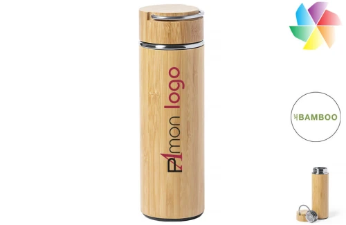 Thermos publicitaire personnalisé finition bambou avec infuseur Bridget 