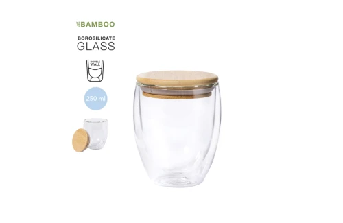 Mug thermique en verre et couvercle bambou personnalisable Nystre 250 ml