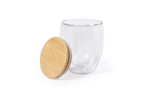 Mug thermique en verre et couvercle bambou personnalisable Nystre 250 ml