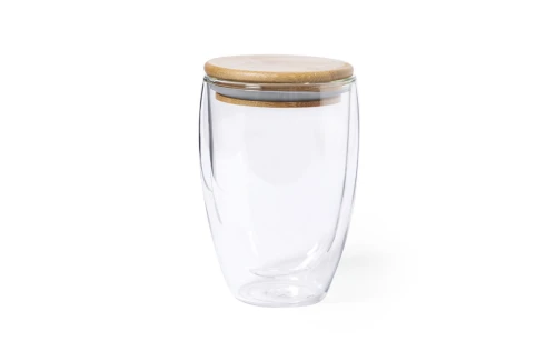 Tasse thermique personnalisé en verre avec couvercle en bambou Tobby 350 ml