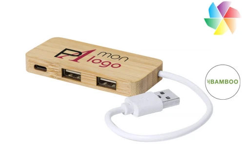 Hub USB publicitaire personnalisé en bambou Norman 