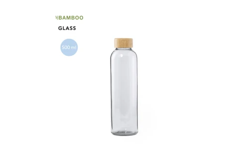 Bouteille personnalisée en verre transparent à bouchon bambou Yonsol 500 ml