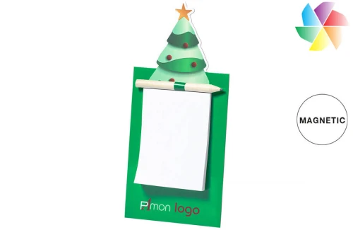 Magnet bloc note publicitaire personnalisé arbre de Noël avec crayon Clemen 