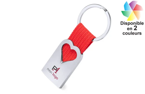 Porte-clés publicitaire personnalisé métal recyclé cœur découpé et ruban coloré Sontiol 