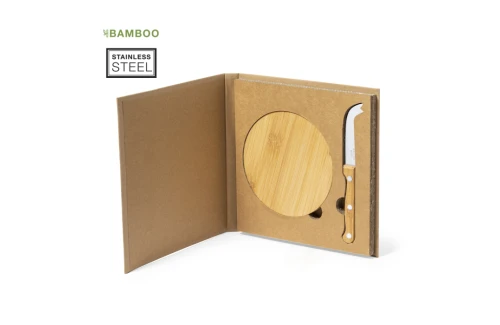 Planche à découper le fromages personnalisé set en coffret bambou Nestor