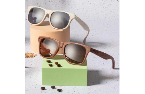 Lunettes de soleil personnalisées Prakay en fibre de café et bois naturel