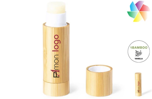 Tube de baume lèvres publicitaire personnalisé Fitol en bambou à l'arôme de vanille 