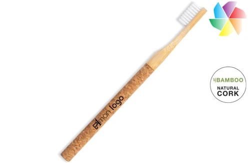 Brosse à dents publicitaire personnalisée Piglet manche liège et corps bambou 