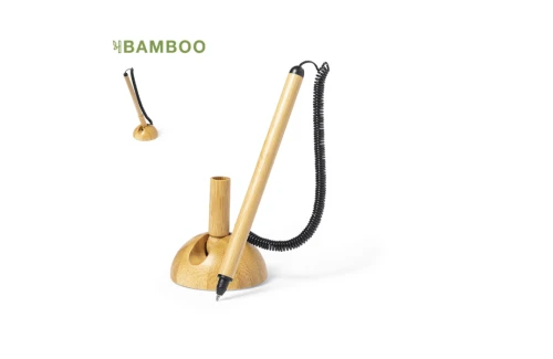 Stylo publicitaire en bambou sur support avec un câble extensible Mastor