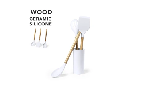 Set de cuisine personnalisé Zaidax 3 spatules en silicone et bois