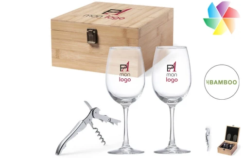 Coffret œnologie kit à vin personnalisé avec 2 verres en cristal Neider