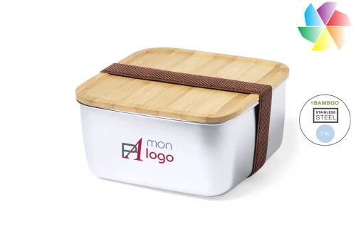 Lunch box publicitaire personnalisée Tusvik boite repas acier inoxydable avec couvercle en bambou hermétique 
