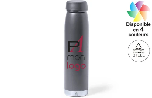 Petite bouteille isotherme personnalisée en inox recyclé satiné Nimay 380 ml