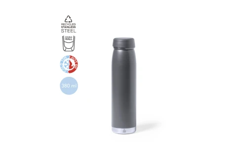 Petite bouteille isotherme personnalisée en inox recyclé satiné Nimay 380 ml