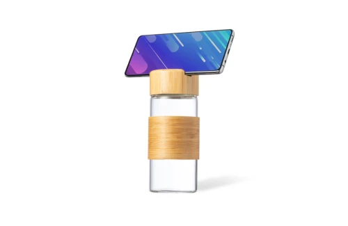 Bouteille personnalisée en verre avec bouchon support smartphone Nowsly 450 ml