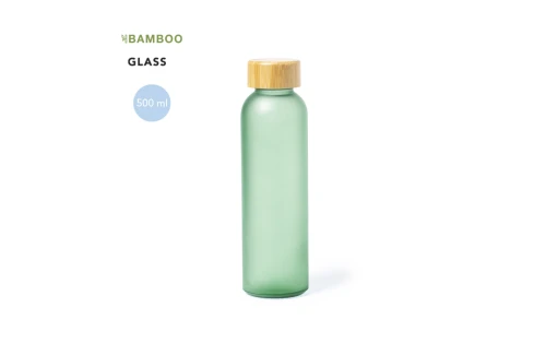 Bouteille personnalisée en verre coloré et bouchon en bambou Eskay 500 ml