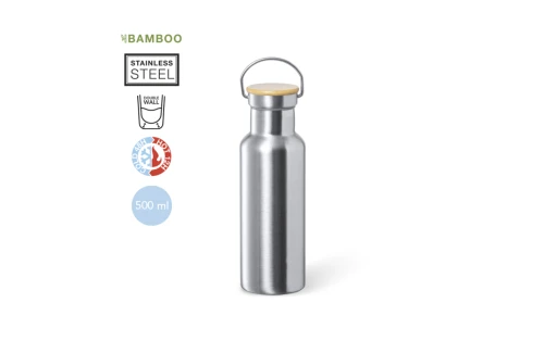 Gourde isotherme personnalisée en inox mate à détail bambou Duky 500 ml