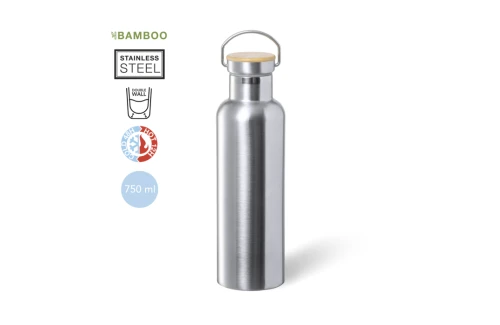 Gourde isotherme personnalisée en inox mate à détail bambou Guillon 750 ml