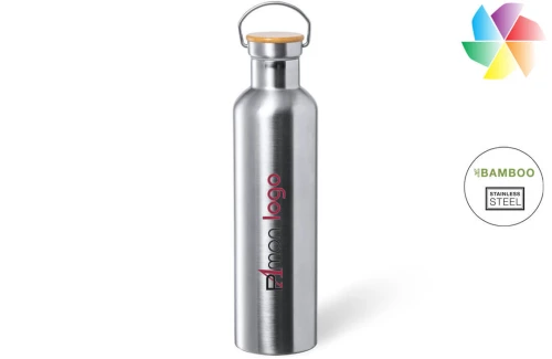 Grande gourde isotherme personnalisée en inox mate à détail bambou Talbot 1 litre