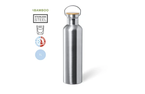 Grande gourde isotherme personnalisée en inox mate à détail bambou Talbot 1 litre