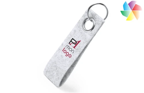 Porte-clés publicitaire personnalisé avec ruban en feutre RPET et anneau en métal chromé Triax 