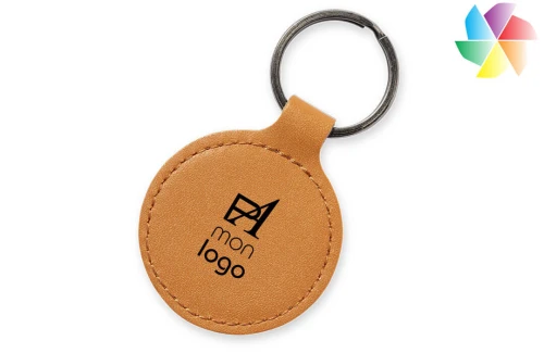 Porte-clés publicitaire personnalisé en cuir recyclé avec anneau métal chromé Dontex 