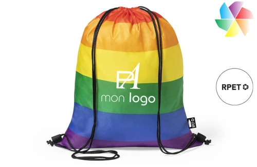 Sac à dos ficelle publicitaire personnalisé arc en ciel recyclé Marsha au couleur LGBT 
