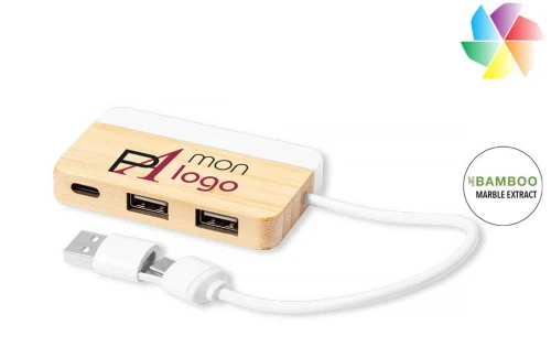 Hub USB personnalisé port 2.0 en bambou et extrait de marbre Layais