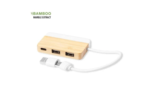 Hub USB personnalisé port 2.0 en bambou et extrait de marbre Layais