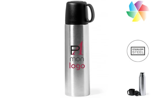 Thermos publicitaire personnalisé en inox avec bouchon gobelet de grande capacité Tibber 