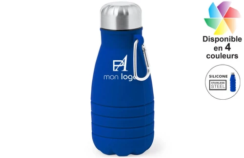 Gourde pliable publicitaire personnalisée en silicone et inox avec mousqueton Fael 550 ml 