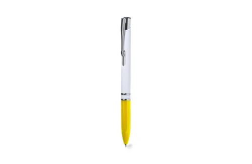 Stylo publicitaire à corps finition blanc brillant et grip de couleur Laury