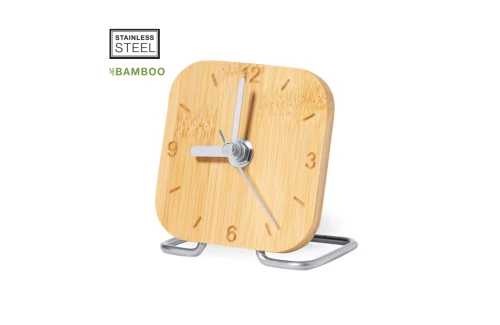 Horloge de bureau personnalisée Eciko en bambou verni et acier