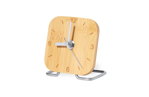 Horloge de bureau personnalisée Eciko en bambou verni et acier