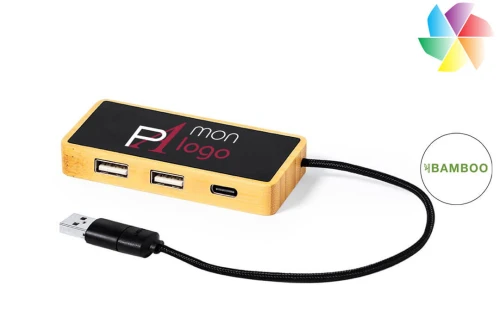 Hub USB publicitaire personnalisé 3 ports 2.0 à graver pour illuminer le logo Ginger 