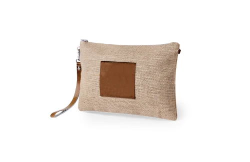 Trousse de toilette personnalisée Tashi pochette en jute et éco-cuir