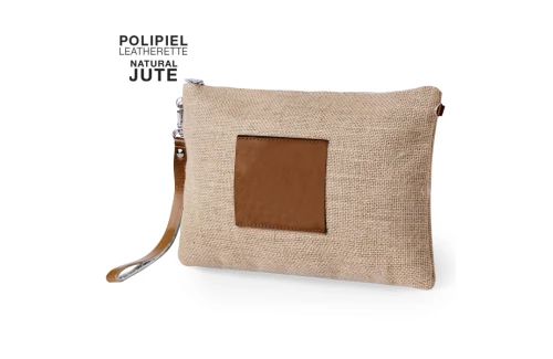 Trousse de toilette personnalisée Tashi pochette en jute et éco-cuir