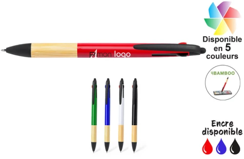 Stylo publicitaire personnalisé écologique 3 couleurs en bambou et fibre de blé colorée avec stylet Milok 