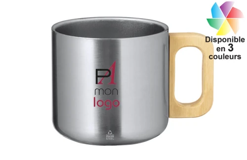 Mug personnalisé Garfun inox recyclé et poignée bois de 400 ml