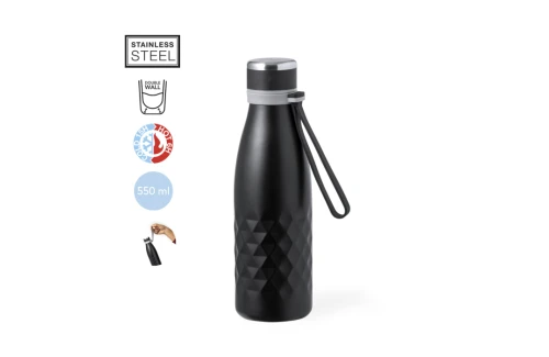 Gourde isotherme personnalisée en inox avec poignée silicone Hexor 550 ml