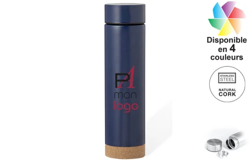 Thermos publicitaire personnalisé en inox avec base en liège et infuseur Dantek 