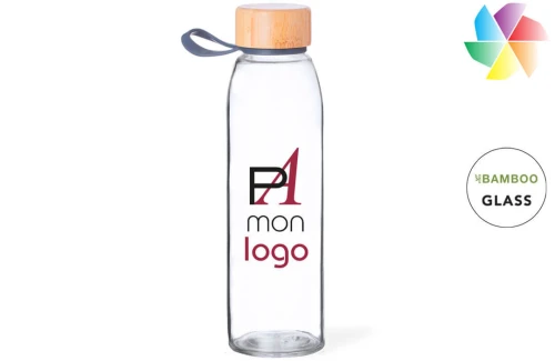 Bouteille personnalisée en verre avec bouchon bambou Toniox 500 ml