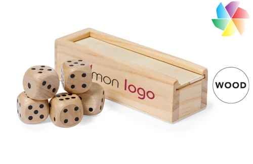 Jeu de dés personnalisé ensemble de 5 pièces en bois Atanin