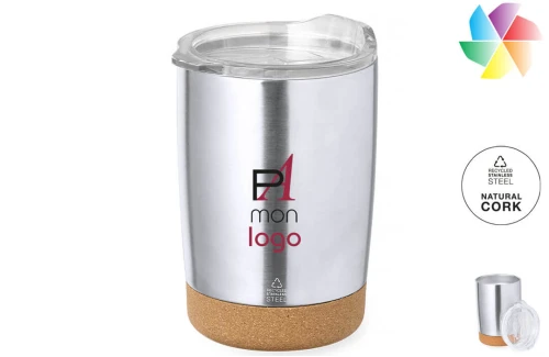 Mug isotherme personnalisé verre thermique acier inox recyclé Sarski 350 ml