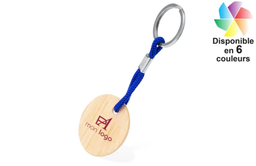 Porte-clés publicitaire personnalisé en bambou avec cordon de couleur Cirbam 