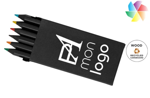 Boîte de crayon publicitaire personnalisée Lameiro set 6 crayons en bois de couleur noire 