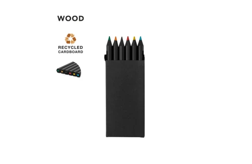 Boîte de crayon personnalisée Lameiro set 6 crayons en bois de couleur noire