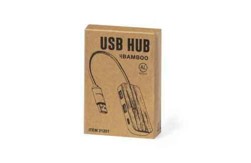 Port hub USB personnalisé en aluminium recyclé avec surface en bambou Zurk