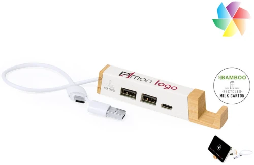 Hub USB personnalisé en brique de lait recyclé avec support smartphone Kartip