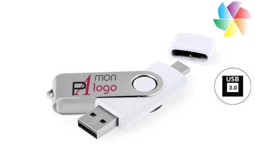 Clé USB 3.0 publicitaire personnalisée 16 Go otg double connectique made in Europe 